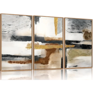 Celestdeco Modern Abstract Framed Canvas Wall Art Set, Neutral Textured Wall Decor, Boho Minimalist Gold and Gray Wall Painting for Living Room, Bedroom, Dining Room, Office - 16" x24" x3