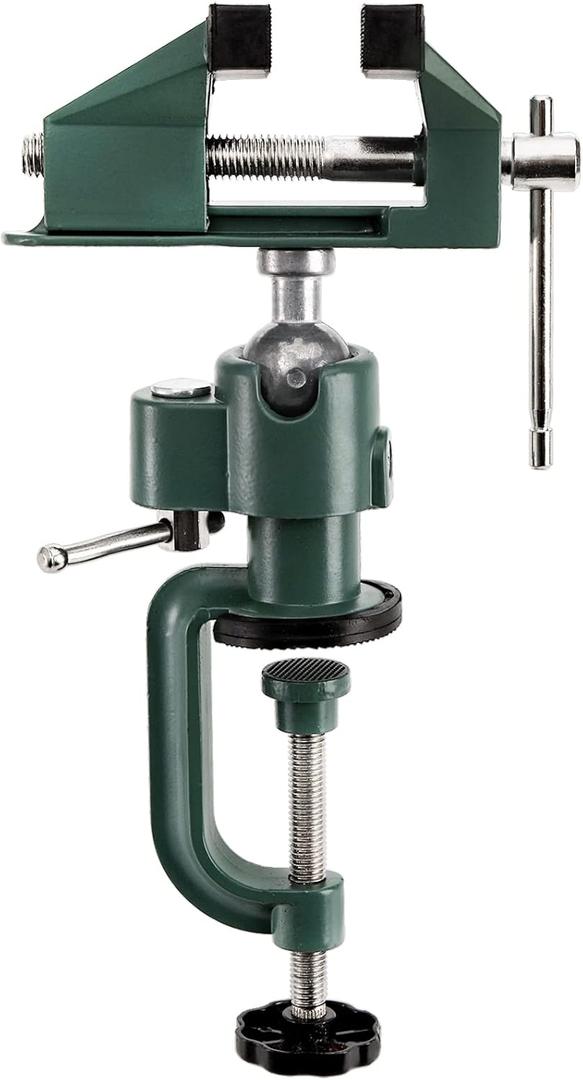 Fasmov Swivel 3" Universal Table Vise Tilts Rotate 360 Universal Work, Table Vice Portable for Workbench, Home, Drilling, Woodworking, and More, Green