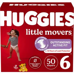 Huggies Size 6 Diapers, Little Movers Baby Diapers, Size 6 (35+ lbs), 50 Count (2 packs of 25), Packaging May Vary