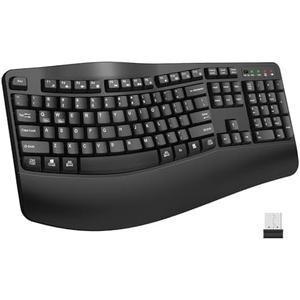 EDJO Ergonomic Wireless Keyboard with Wrist Rest, Wave Keys, for Large Hands, 2.4GHz Full Size Ergo Cordless USB Computer Keyboard, Comfortable Natural Typing, for Laptop, Mac, Windows (Black)