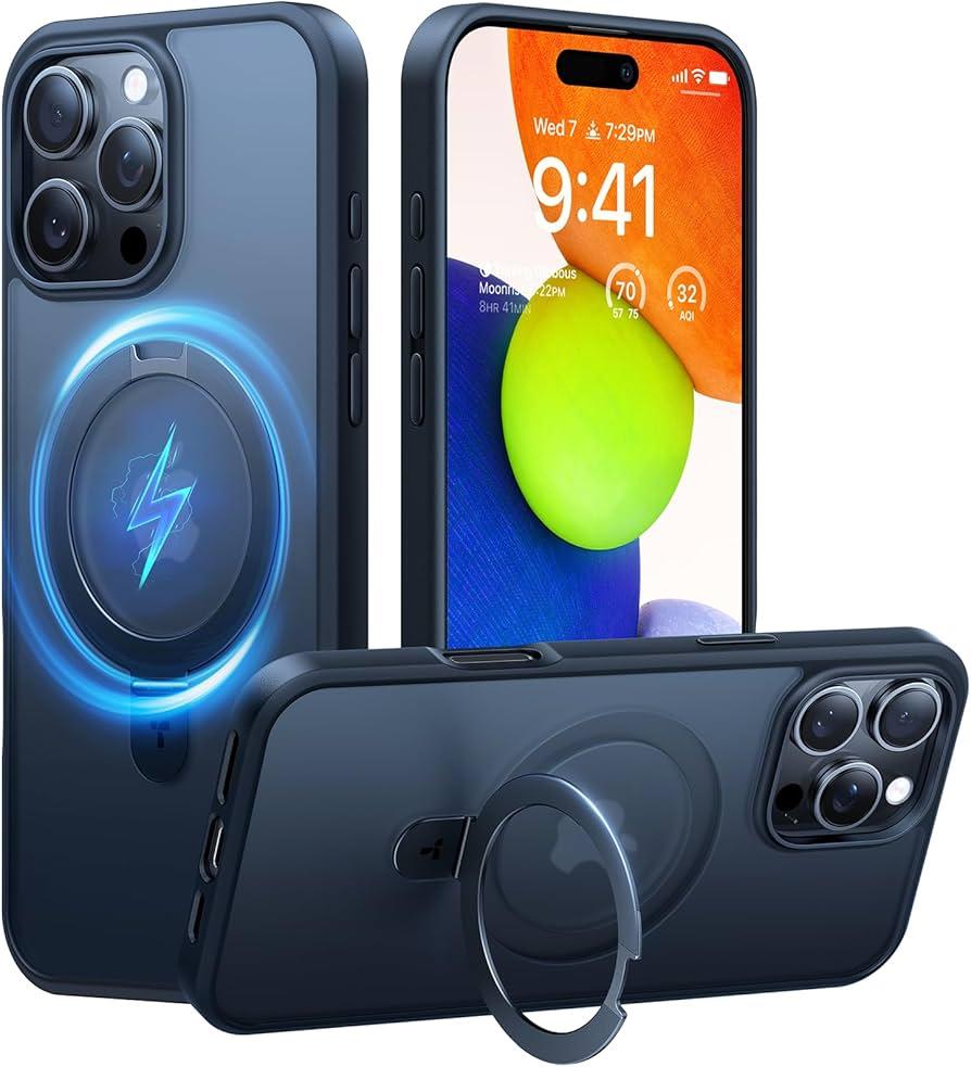 TORRAS Ostand for iPhone 16 Pro Max Case, [Fit for MagSafe][Shockproof Military Grade][Sturdy Kickstand & Ring Holder] Translucent Slim Magnetic Phone Case for iPhone 16 Pro Max 6.9" 2024, Black