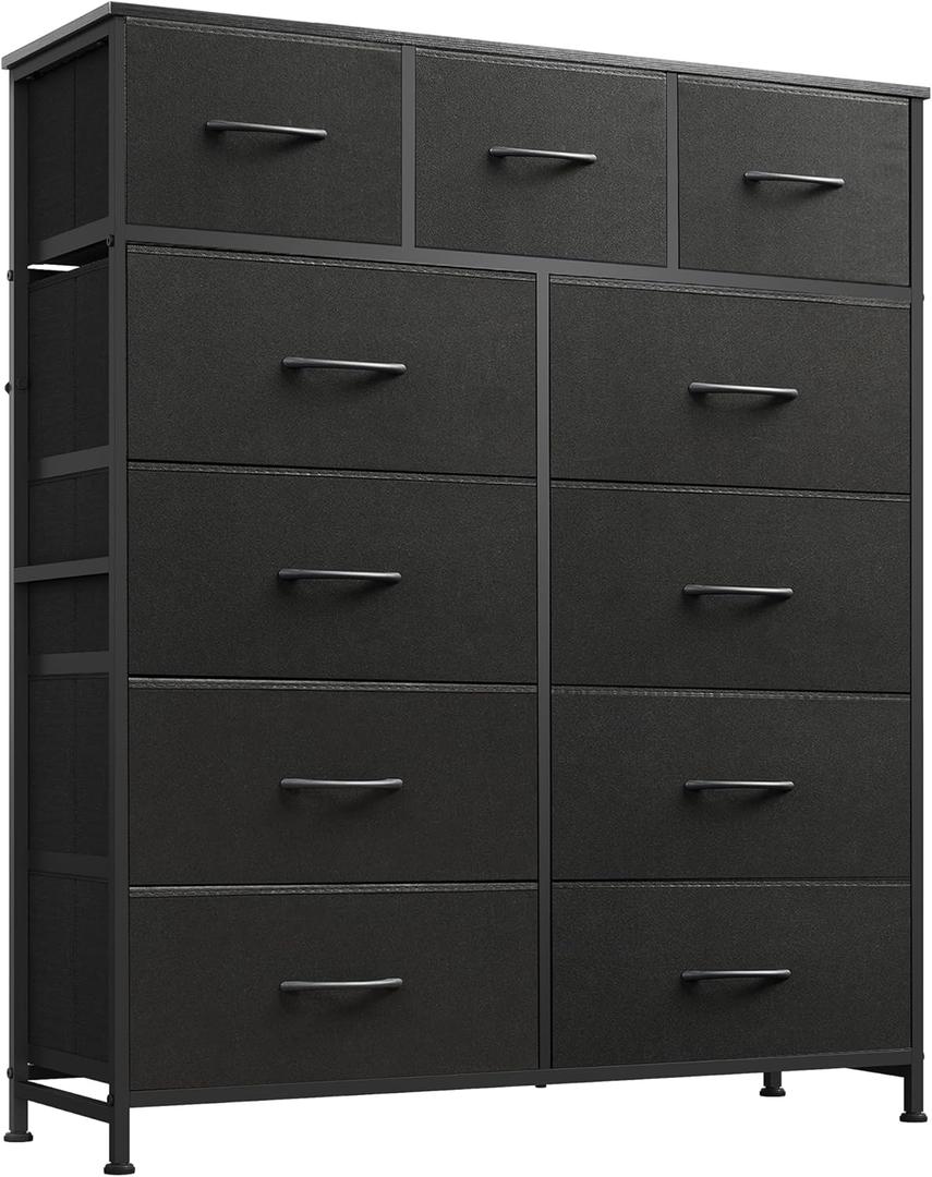 WLIVE Tall Dresser for Bedroom, Fabric Dressers Storage Tower, Dresser & Chest of Drawers Organizer Unit with 11 Drawers, Storage Cabinet, Hallway, Closets, Steel Frame, Wood Top, Charcoal Black