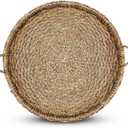 Large 27.6 Inches Rattan Round Serving Tray with Handles Round Braided Bankuan Basket with Handles for Decorative Coffee Table Fruit Bread
