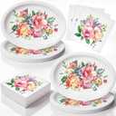 Maxdot 100 Pcs Pink Floral Plates and Napkins Bridal Shower Decorations, normal