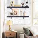 Black Pegboard Shelf, 4 Pack Wooden Pegboard Shelves with Metal Brackets Hooks, Heavy Duty Peg Board Organizer Shelves, Pegboard Accessories Organizer for Crafts Room, Garage, Workbench, Office