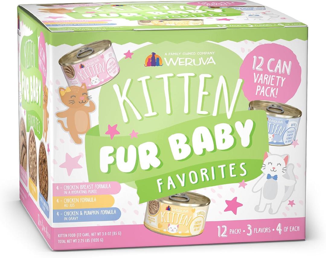 Weruva Kitten, Fur Baby Favorites Variety Pack, 3oz Can (Pack of 12) (EXP 06/27/28)