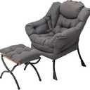 Welnow Lazy Chair with Ottoman, Modern Accent Chair with Armrests and a Side Pocket, Leisure Sofa Armchair, Reading Armchair with Footrest for Small Space, Dark Grey
