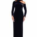 Xscape Women's Velvet Cold High Neck Shoulder Long Sleeve Ruched Floor Length Dress 8