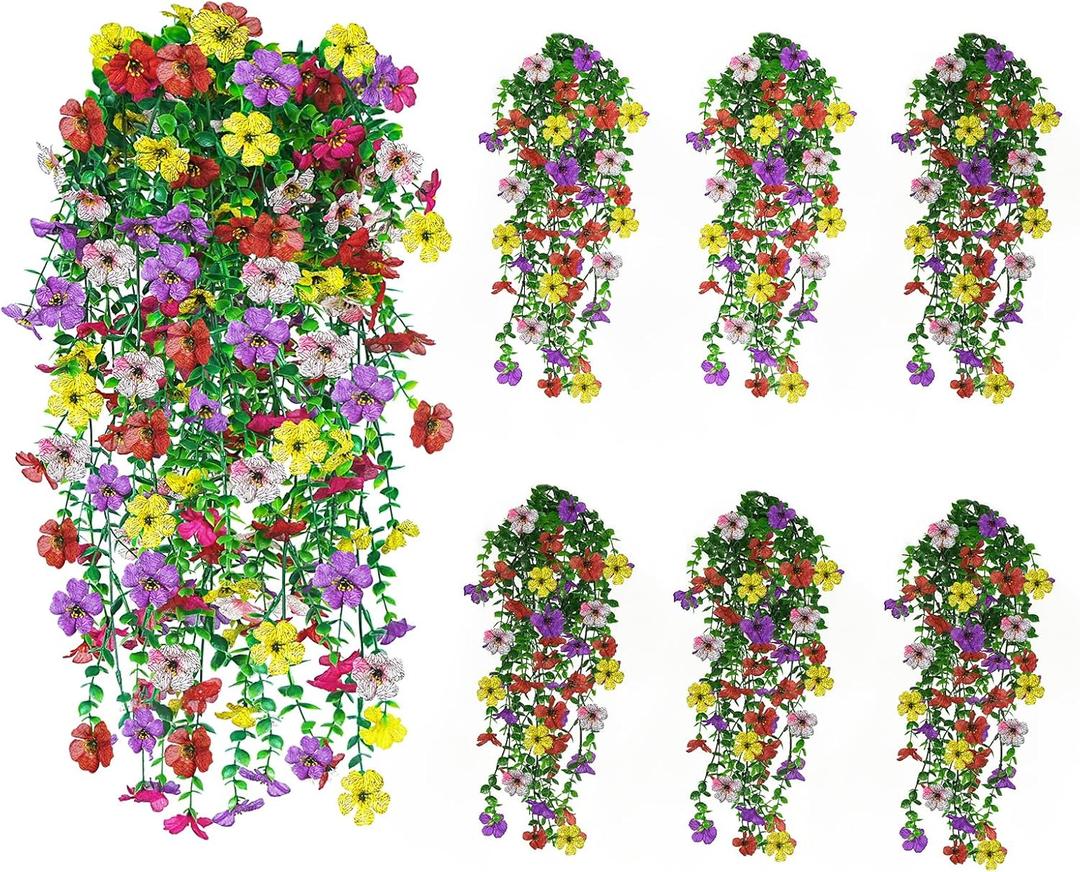 Artificial Hanging Flowers 6 Bundles UV Resistant Fake Flowers for Outdoor Decor Realistic Silk Flower Faux Plants for Patio Porch Garden Yard (Mixed Color)