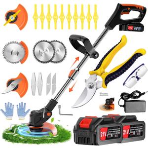 Weed Wacker,Electric Weed wackers with 2pcs 21V Batteries, Cordless Weed Wacker with 3 Different Types of Blades, String Trimmer, Weed Cordles Eater Battery Operated Suitable for Home, Garden and