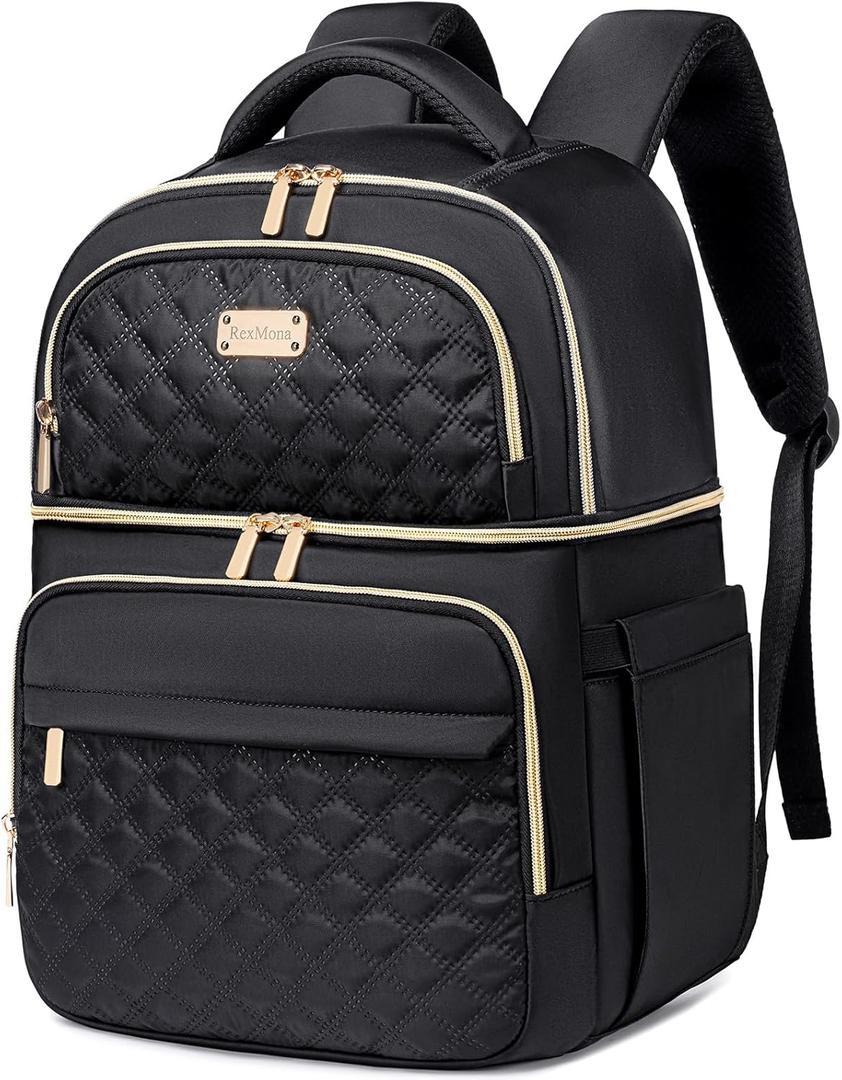 Backpack Cooler Lunch Backpacks Double Decker Lunch Box,Insulated Backpacks Lunch Cooler Bags, Lightweight Leakproof Lunchbox Back Pack for Women Men to Travel,Picnic,Hiking,Beach,Camping (Black)