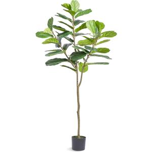 VEVOR Artificial Fiddle Leaf Fig Tree 6 FT, Secure PE Material & Anti-Tip Tilt Protection Low-Maintenance Faux Plant, Lifelike Green Fake Potted Tree for Home Office Warehouse Decor Indoor Outdoor
