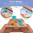 Kids 3-in-1 Sand & Water Table, Wood Outdoor Convertible Picnic Table w/Umbrella, 2 Trays, Removable Top with Faucet, Picnic Table for Outdoor Playset (Brown/Brown)