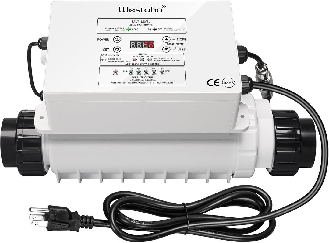 Salt Chlorine Generator, Westaho Pool Salt System for Inground Pools Up to 40,000 Gallons, 1.4 lb Chlorine Output, USA Titanium Cell with 10,000-Hour Lifespan, Built-in Power Supply