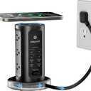 Kakyanill 115W USB Charging Station, Surge Protector Power Strip Tower, 9 AC Outlets with 8 USB Ports(4 USB-C), 6Ft Flat Plug Retractable Extension Cord, for Home Office Dorm, Black