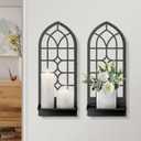 Wall Sconces Candle, Black Metal Wall Art Decor, Retro Line Wall Candle Holder for Living Room, Dining Room, Bedroom, Bathroom (16.5 x 7 in)