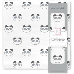 SwaddleDesigns Cotton Muslin Swaddle Blanket, Receiving Blanket for Boys & Girls, Best Shower Gift, 46x46 inches, Black Panda