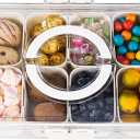 Amzcku Divided Serving Tray with Lid and Handle - Snackle Box Charcuterie Container for Portable Snack Platters - Clear Organizer for Candy, Fruits, Nuts, Snacks - Perfect for Party, Entertaining (1 pack 8 Compartments)