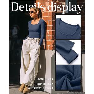 Ficerd Women's Thermal Long Sleeve Shirt Fleece Lined Scoop Neck Stretch Fitted Top Winter Base Layer Underwear Medium