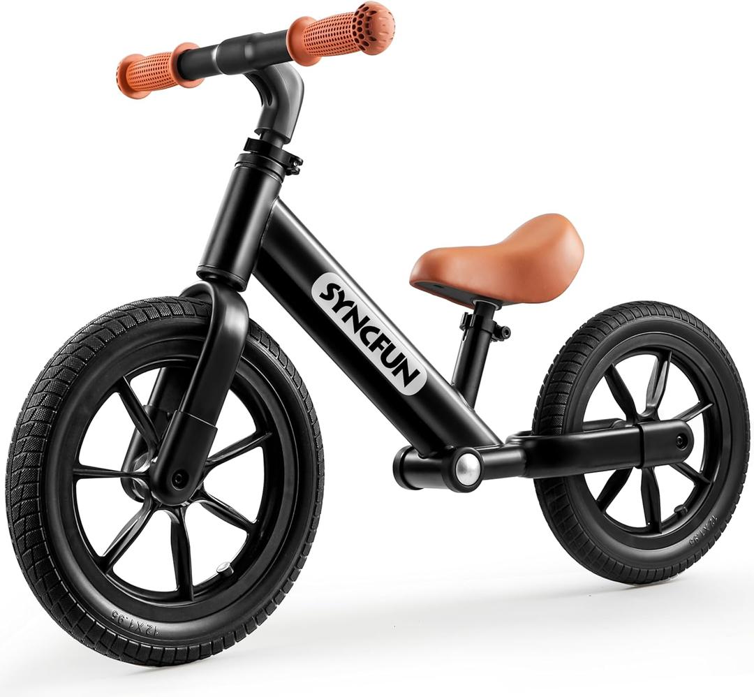 SYNCFUN Toddler Balance Bike, Adjustable Seat and Carry Handle, 12'' Anti-Skid Tires, Toddler Bike for 2, 3, 4, 5 Year Old Boys and Girls, Gift Bike for 2-5 Boys Girls (Black)