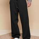 Men's Casual Baggy Wide Leg Lounge Travel Pants Streetwear with Pockets (Black, M)
