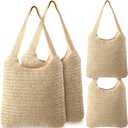 Dansydaisy 4 Pcs Crochet Beach Tote Bag Mesh Woven Shoulder Bag Beach Straw Bag Handmade Woven Shoulder Bags Boho Straw Handle Bags for Women