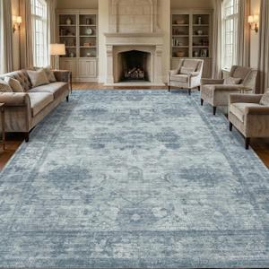 Homemate Washable Rug 9x12 Area Rugs - Vintage Faux Wool Rugs for Living Room Bedroom Dining Room - Non Slip Foldable Carpet Indoor Area Rug for Home Decor9'x12', Blue