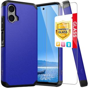 TJS Compatible for Motorola Moto G 5G (2024) Case, with Tempered Glass Screen Protector, Dual Layer Hybrid Magnetic Support Shockproof Heavy Duty Cover Phone Case (Blue)