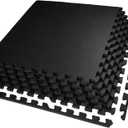 0.56in Thick 24 Sq Ft Exercise Equipment Mats, 6 Tiles Upgraded Rubber Top with High Density EVA Foam, Large Interlocking Puzzle Gym Flooring for Home Gym, Heavy Weight Workout,Black (24 Sq Ft (6 Tiles), Black/No Dots)