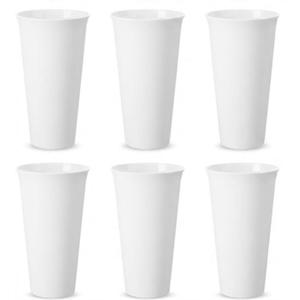 6 Pack Flower Buckets 9.84 Inch Plastic Flower Vases Modern Round Vases for Centerpieces Floral Display Decorative Buckets for Table Home Wedding Decorations (Pure White)