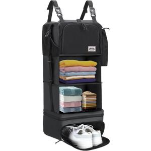 Hanging Packing Cubes for Travel  Portable Closet Organizer with Shoe Compartment, Compression Travel Shelves for 2432 Inch Suitcases, Foldable Carry-On Packing System