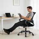 OLIXIS Office Desk Chair - Ergonomic Mid Back with Lumbar Support & Rocking Mode, Height Adjustable with Fixed Armrest, Storage Back for Computer, Gaming, Conference, Meeting, 360 Swivel, Black