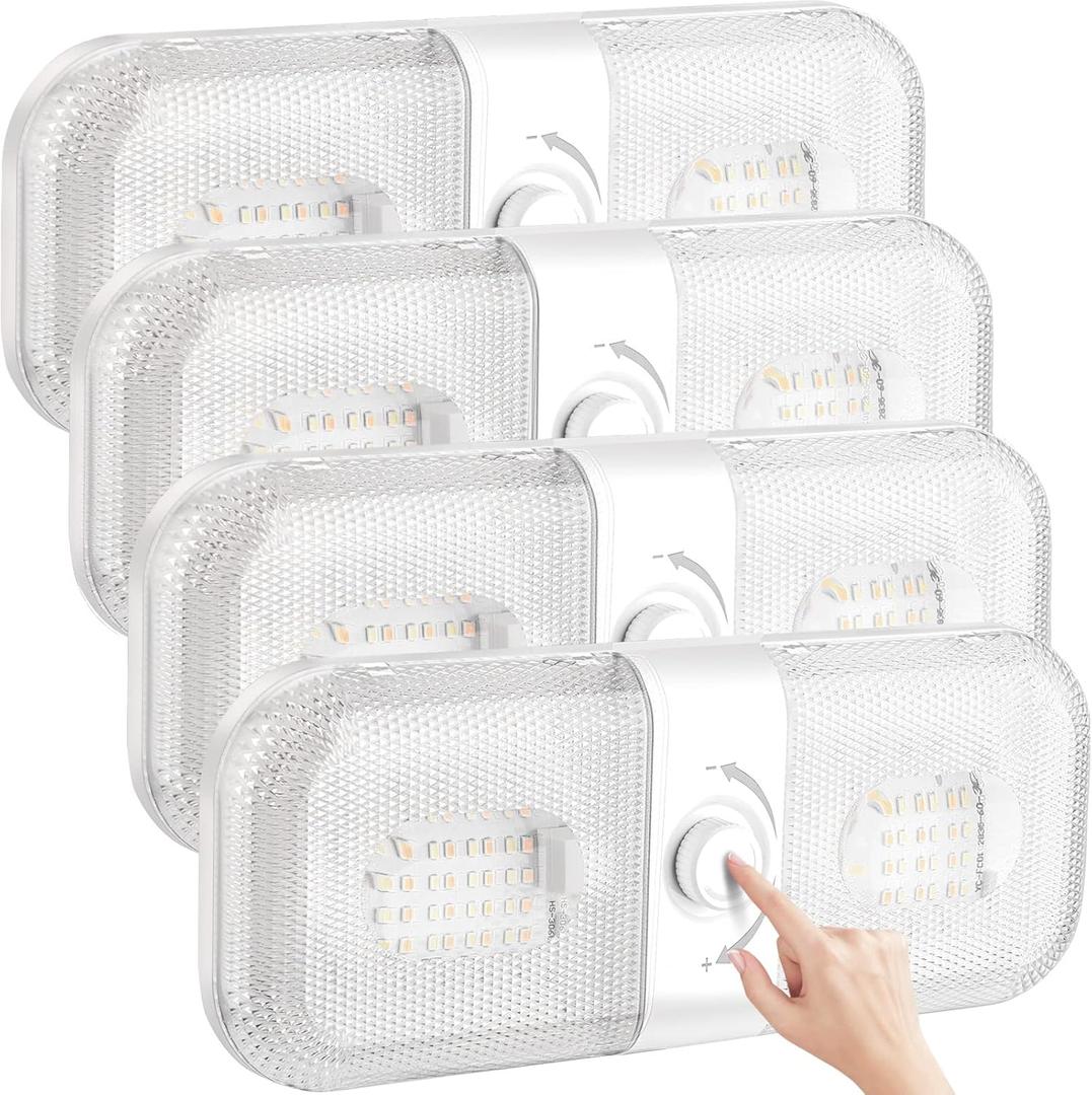 RV Lights Interior 1700LM3 Color 12V Volt Led Light, Super Bright 120 LEDs Dome Light Fixture for RV Accessories/Camper/Car/Trailer/Boat (Crystal Finish/(Cold +Warm+Natural Light) 4PCS)