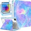 Uppuppy for iPad Pro 12.9 Case Folio Cover with Pencil Holder Girls Cute Women Kids Teens Girly Pretty Aesthetic Kawaii Design Rotating Stand for Apple iPad Pro 12.9 Inch Cases 2022/2021/2020/2018 (3-Colorful)