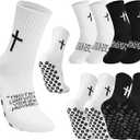 scenicamp 4 Pairs Cross Grip Soccer Socks Christian Socks for Men Cross Sock with Bible Verse Anti Slip Christian Crew Sock with Grips for Sports Training Barefoot Workout Hospital Fitness, 40-44