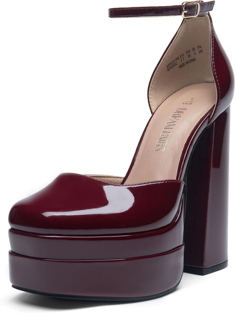 DREAM PAIRS Women's High Chunky Platform Closed Toe Block Heels Square Toe Ankle Strap Dress Wedding Party Pumps Shoes Aurelia (9.5, Burgundy)