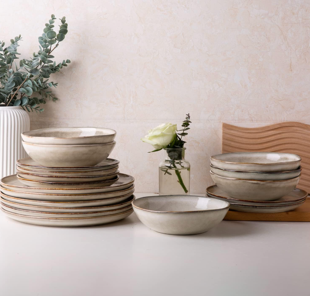 AmorArc Ceramic Dinnerware Sets,Handmade Reactive Glaze Stoneware Plates and Bowls Sets,Highly Scratch Resistant | Dishwasher & Microwave Safe Dishes Set,Service for 4 (12pc)