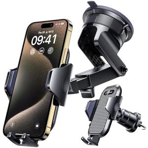 [True Military-Grade] Car Phone Holder VANMASS [Upgraded Strongest Suction&Clip] Cell Phone Mount for Dashboard Windshield Vent Kit, Truck Cradle Stand for iPhone 18 Pro Max 17 16 15 Android,Ink Black (Missing parts)