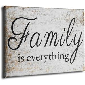VVJSZHJ Family Is Everything Quote Wall Art Rustic Signs Farmhouse Wall Decoration for Home Dining Living Room Bedroom Decor (Family, 12x16 inch, Wrapped Canvas) (White)