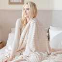 EXQ Home Fleece Throw Blanket for Couch or Bed - 3D Imitation Turtle Shell Jacquard Decorative Blankets - Cozy Soft Lightweight Fuzzy Flannel Blanket Suitable for All Seasons(50"60",Beige)