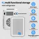 Mini Skincare Fridge with LED Light Mirror, 4 Liter/6 Can Compact Makeup Refrigerator for Bedroom - Portable Mini Fridge for Makeup, Skincare & Food, AC/DC Power for Home & Car
