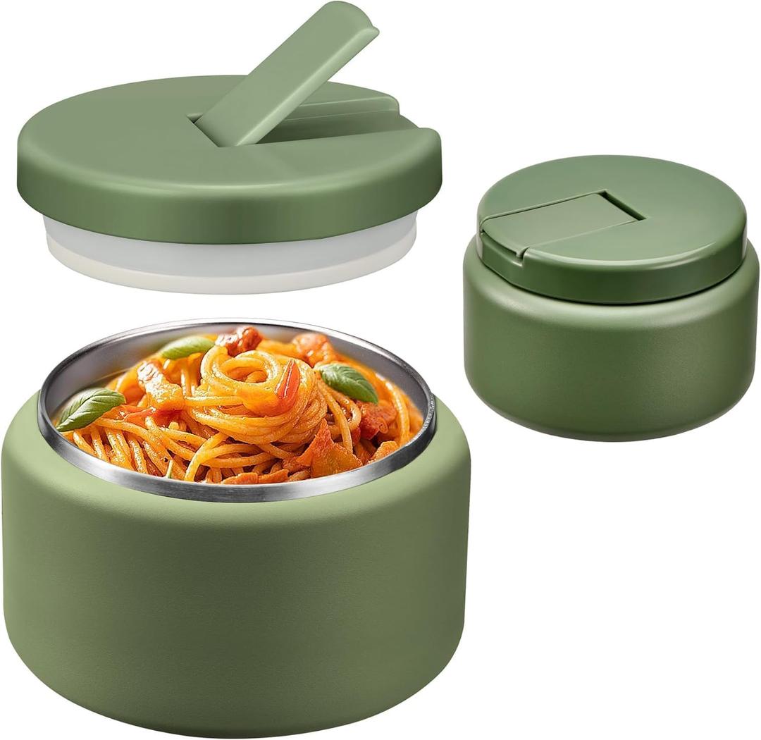 BOSEDSANG 13.5oz Soup Thermo for Hot Food Kids with Buckle Lid Insulated Vacuum Food Jar Wide Mouth Leakproof Stainless Steel Lunch Container (Green)