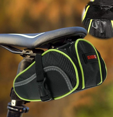 Ryhpez Bike Saddle Bag, Bicycle Bag Back Seat Pouch Mountain Bike Pocket Pack Waterproof Strap-on Seat Bag for Outdoor Night Safety Ride, Convenient with Reflective Stripes - Green