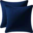 DEZENE Couch Pillow Cases 24x24 Navy: 2 Pack Cozy Soft Velvet Square Throw Pillow Covers for Farmhouse Home Decor, Dark Blue
