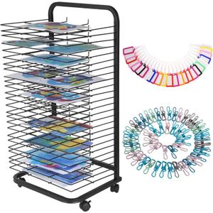 Garvee Art Drying Rack with 4 Lockable Wheels - Metal Art Storage Rack with 25 Removable Shelves, Art Organizer Height 41.5 in for Art Studio, Artwork, Craft Room and Desktop, Black