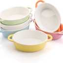 Foraineam 6 Colors Oval Porcelain Ramekins 10 oz Oven Safe Creme Brulee Souffle Baking Ramekin Dishes Bowl with Double Handles Assorted Color