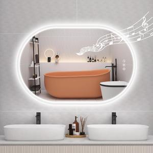 STARLEAD 24"x36" Oval LED Bathroom Mirror with Bluetooth Speaker, Dimmable Lighting, 3 Color Modes, Anti-Fog, Touch Control Wall Mounted Vanity Mirror, Silver-oval