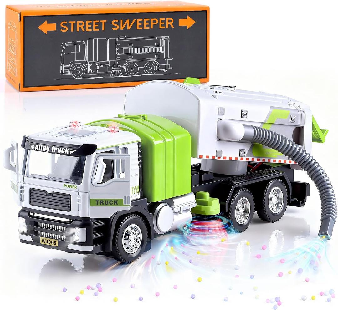 WeeHomm Garbage Truck Toy with Lights and Sounds, Play Vacuum Street Sweeper Trash Truck, Battery Powered Recycling Car Vehicle Toys for Boys Girls Kids Toddler Gift for Christmas Birthday