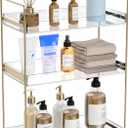 Bathroom Countertop Organizer, 3 Tier Acrylic Tray Vanity Counter Skincare Organizer Shelf, Kitchen Under Sink Standing Rack, Home Storage Holder for Lotion Makeup Cosmetics Perfume Spice, Gold | Vanity Counter, Kitchen Under Sink, Home Storage Holder, for Lotion, Makeup, Cosmetics