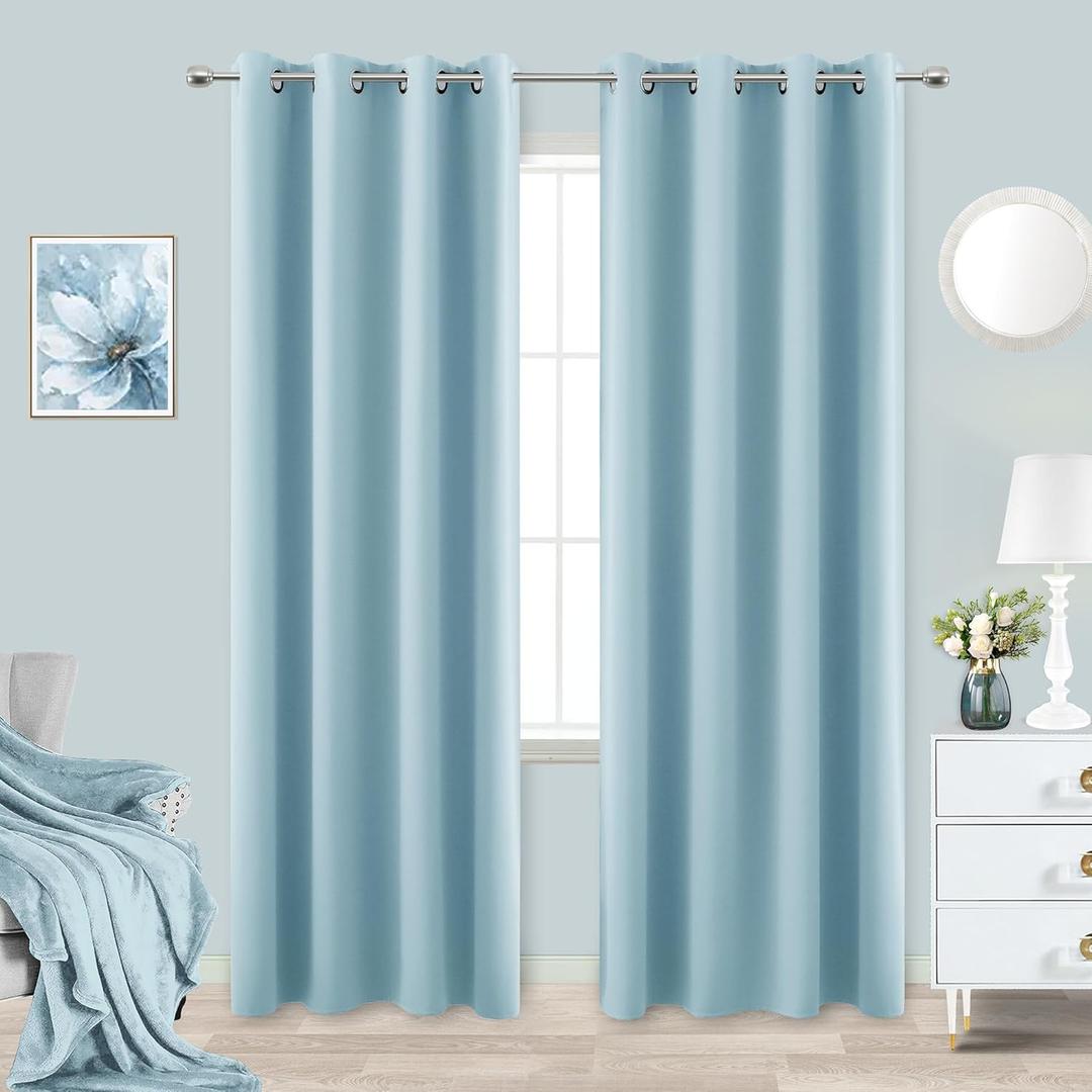 KOUFALL Light Blue Curtains 84 Inch Length for Bedroom 2 Panels Set Pale Sky Colored Room Darkening Insulated Thermal Blackout Curtains for Living Room Decor Window Treatments